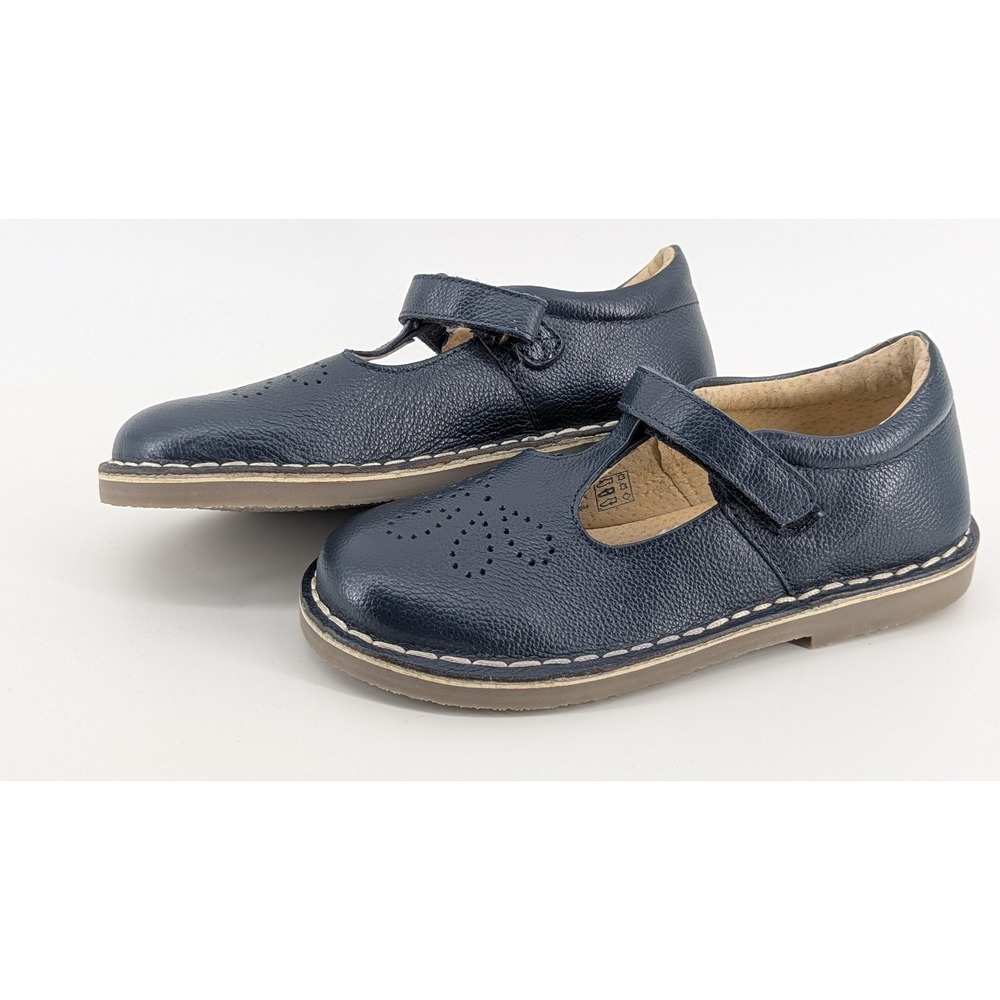 Mini Boden Navy Blue Leather T-Strap Mary Jane Shoes Butterfly Perforated EU 32 - Picture 2 of 7